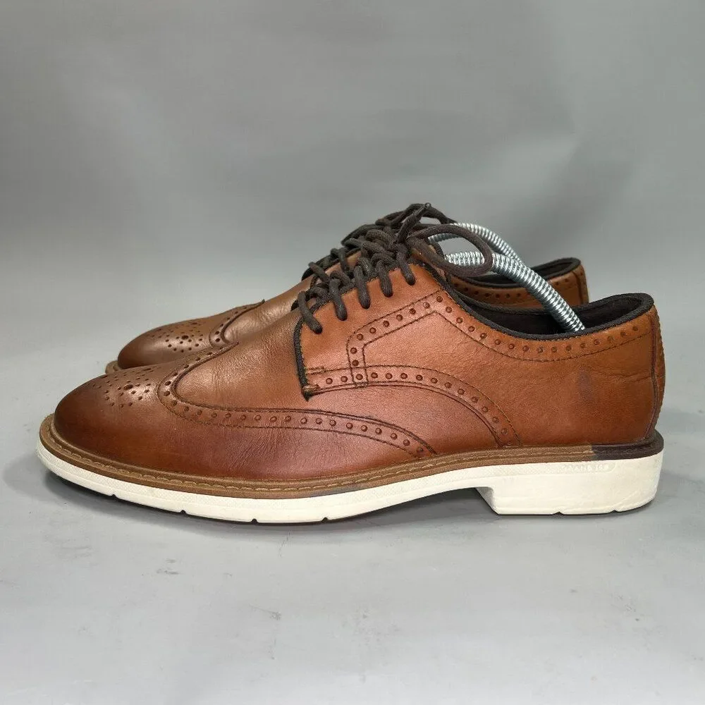 Cole Haan The Go To Wing Oxfords Men 8.5 Brown Leather Wing Tip Derby Dress Shoe